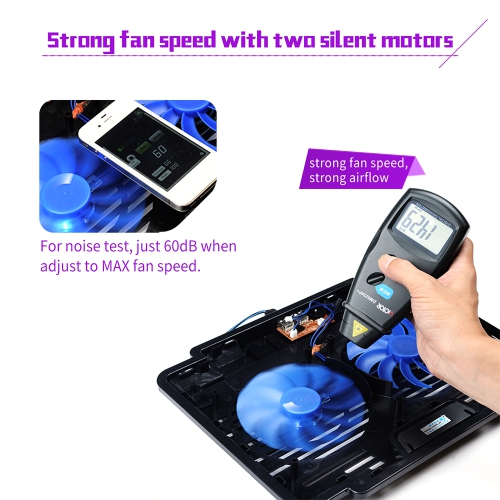 navor Laptop Cooling Pad with Quiet Fans for 10”-15.6” Laptop/Notebook, Cooling Mat Stable Stand, Adjustable Height, with USB Interface for Desk/Lap