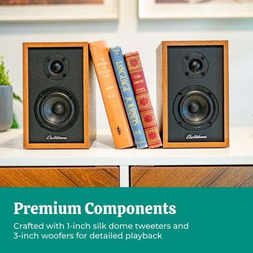 Electrohome Berkeley 2.0 Stereo Powered Bookshelf Speakers with Built-in Amplifier, 3" Drivers, Bluetooth 5, RCA/Aux