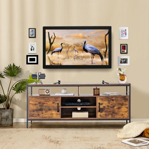 Gymax Industrial TV Stand for TVs up to 65'' Media Center w/ Cabinets & Adjustable Shelf