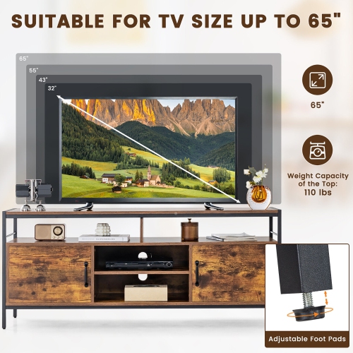 Gymax Industrial TV Stand for TVs up to 65'' Media Center w/ Cabinets & Adjustable Shelf