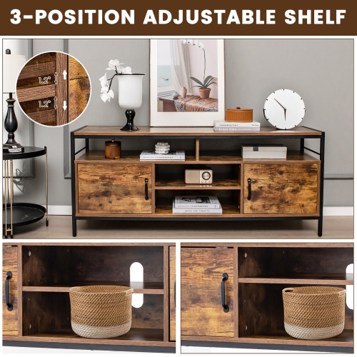 Gymax Industrial TV Stand for TVs up to 65'' Media Center w/ Cabinets & Adjustable Shelf