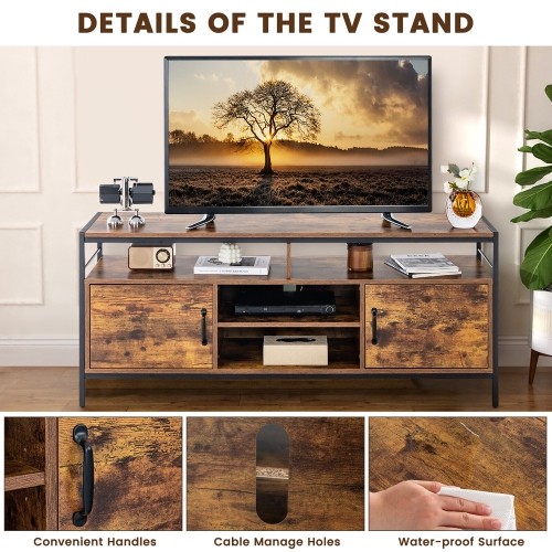 Gymax Industrial TV Stand for TVs up to 65'' Media Center w/ Cabinets & Adjustable Shelf