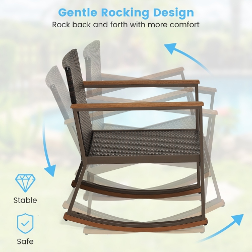 Gymax 3PCS Patio Rattan Rocking Chair Bistro Set Armrest Cushion Table w/ Storage Shelf
