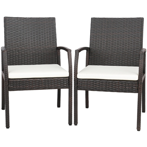 GYMAX  2PCs Patio Pe Rattan Wicker Dining Armchairs Outdoor Chair W/ Removable Cushion