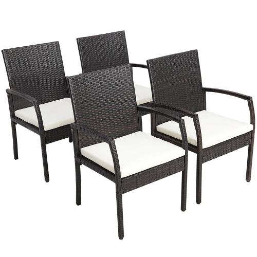 GYMAX  4PCs Patio Pe Rattan Wicker Dining Armchairs Outdoor Chair W/ Removable Cushion