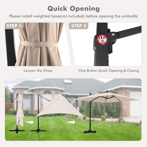 Gymax Patio 9.5FT Square Cantilever Offset Umbrella Double Vented 360° Heavy Duty