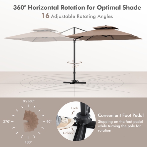 Gymax Patio 9.5FT Square Cantilever Offset Umbrella Double Vented 360° Heavy Duty