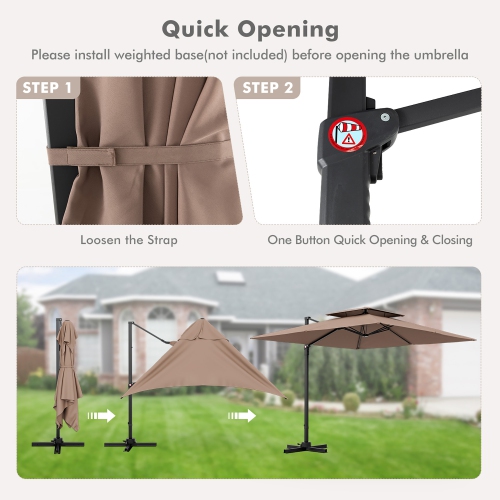 Gymax Patio 9.5FT Square Cantilever Offset Umbrella Double Vented 360° Heavy Duty