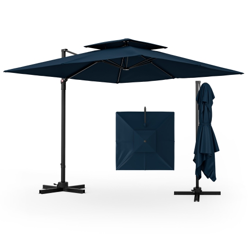 Gymax Patio 9.5FT Square Cantilever Offset Umbrella Double Vented 360° Heavy Duty