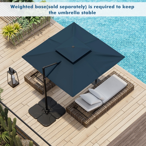 Gymax Patio 9.5FT Square Cantilever Offset Umbrella Double Vented 360° Heavy Duty