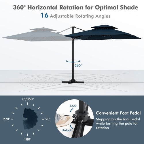 Gymax Patio 9.5FT Square Cantilever Offset Umbrella Double Vented 360° Heavy Duty
