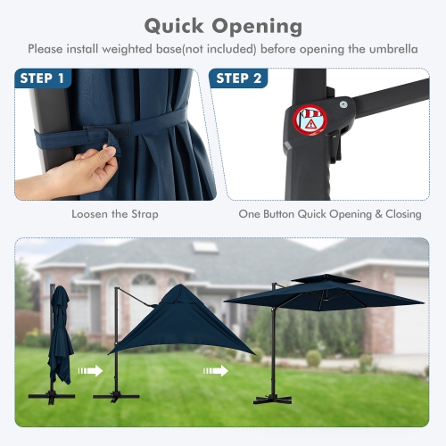 Gymax Patio 9.5FT Square Cantilever Offset Umbrella Double Vented 360° Heavy Duty