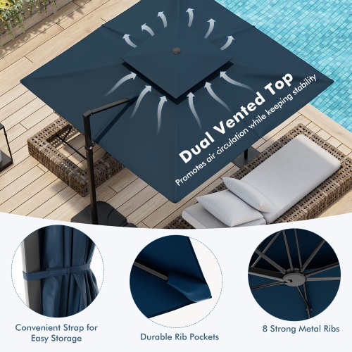 Gymax Patio 9.5FT Square Cantilever Offset Umbrella Double Vented 360° Heavy Duty