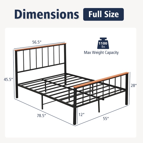 Gymax Full/Queen Size Metal Platform Bed Frame Mattress Foundation with Headboard Industrial