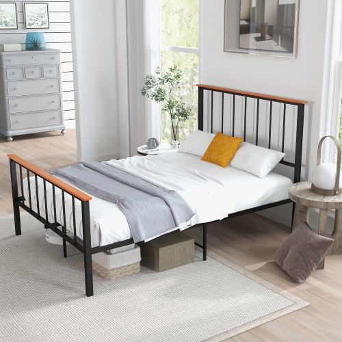 Gymax Full/Queen Size Metal Platform Bed Frame Mattress Foundation with Headboard Industrial