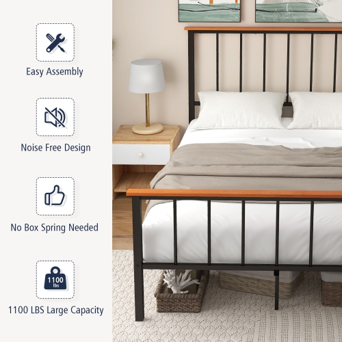 Gymax Full/Queen Size Metal Platform Bed Frame Mattress Foundation with Headboard Industrial