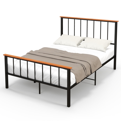 Gymax Full/Queen Size Metal Platform Bed Frame Mattress Foundation with Headboard Industrial