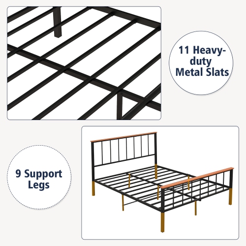 Gymax Full/Queen Size Metal Platform Bed Frame Mattress Foundation with Headboard Industrial