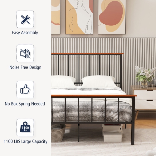 Gymax Full/Queen Size Metal Platform Bed Frame Mattress Foundation with Headboard Industrial