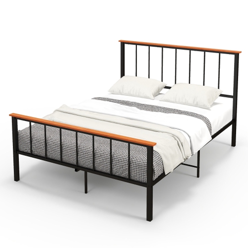 Gymax Full/Queen Size Metal Platform Bed Frame Mattress Foundation with Headboard Industrial