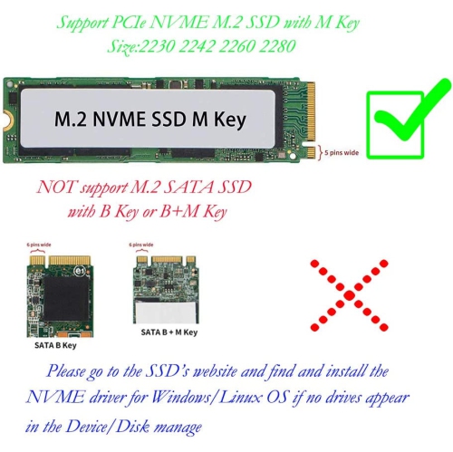 NVME Adapter PCIe x16 with Heat Sink, M.2 SSD Key M to PCI Express Expansion Card, Support PCIe x4 x8 x16