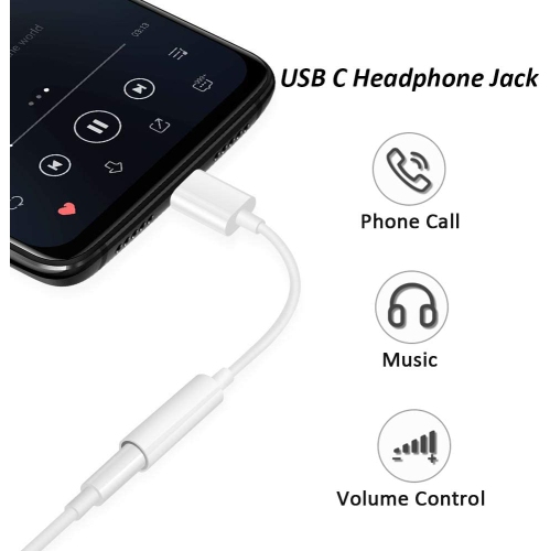 USB C to AUX, USB C Headphone Adapter, USB C to 3.5mm Audio Adapter, USB C to Headphone Jack Compatible