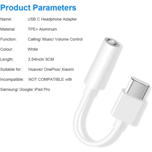 USB C to AUX, USB C Headphone Adapter, USB C to 3.5mm Audio Adapter, USB C to Headphone Jack Compatible