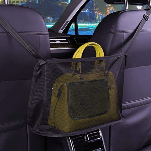 Amazon.com: The Purse Net Car Net Pocket Handbag Holder Between Seats w/4  Grocery Bag Headrest Hooks | Purse Holder for Car | Net Car Handbag Holder  w/2 Cargo Storage Pockets : Automotive