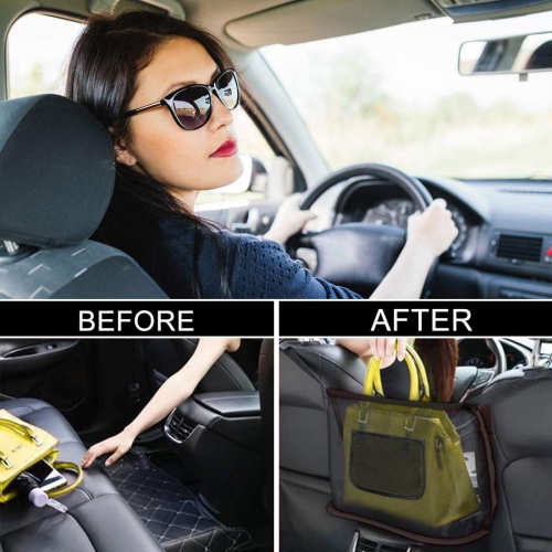Car Net Pocket Handbag Holder, Car Purse Holder, Car Mesh Organizer Pouch Bag, Front Seat Storage, Barrier of Pet Kids)