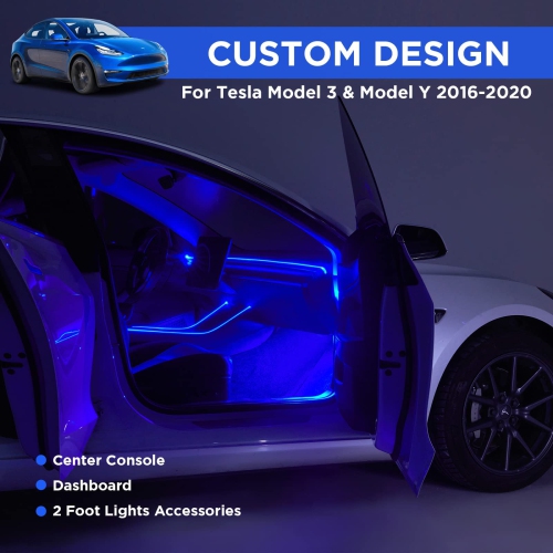 New 2016-2020 Tesla Model 3 Y Interior Car Neon Lights, Tesla Ambient Lighting, APP Control RGB LED Strip Lights with Multiple