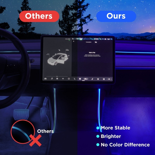 New 2016-2020 Tesla Model 3 Y Interior Car Neon Lights, Tesla Ambient Lighting, APP Control RGB LED Strip Lights with Multiple