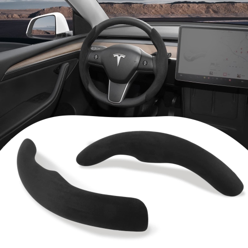 Housse de volant en y Model 3 Tesla gaine de volant ABS Protecteur de volant  anti-glissement Accessoires intérieurs flocage Noir