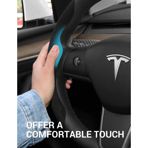 Tesla Model 3 Model Y Steering Wheel Cover ABS Steering Wheel Wrap Protector Anti-Slip Interior Accessories Flocking Black