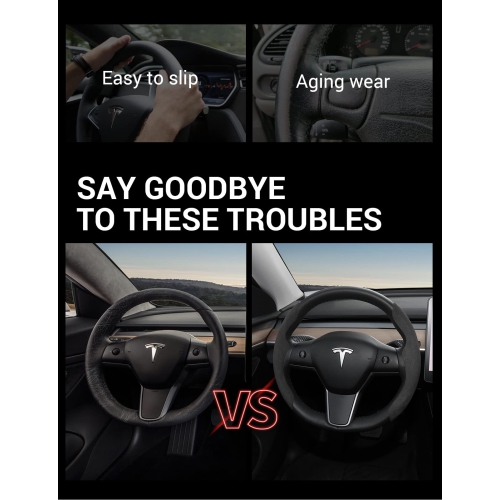 Tesla Model 3 Model Y Steering Wheel Cover ABS Steering Wheel Wrap Protector Anti-Slip Interior Accessories Flocking Black