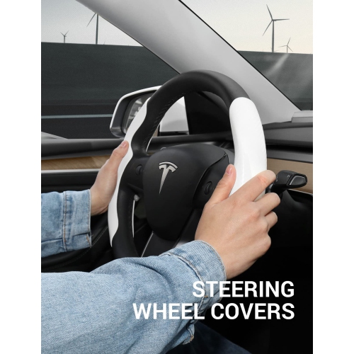 Tesla Model 3 Model Y Steering Wheel Cover Steering Wheel Wrap Protector Anti-Slip Interior Accessories White
