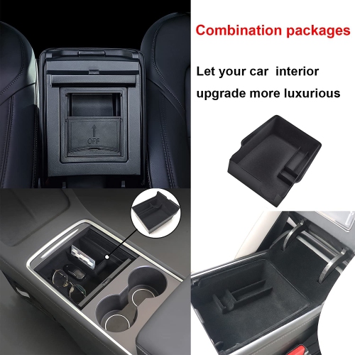 3PCS Center Console Organizer Tray Fit for Latest 2023 2022 2021 Upgrade Tesla Model 3/Y Armrest Hidden Cubby Drawer Storage Box with Coin and