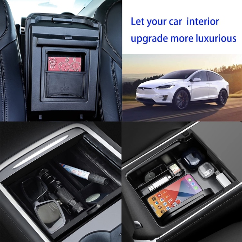 3PCS Center Console Organizer Tray Fit for Latest 2023 2022 2021 Upgrade Tesla Model 3/Y Armrest Hidden Cubby Drawer Storage Box with Coin and