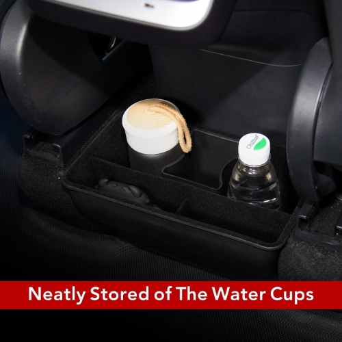 Tesla Model Y Rear Center Console Organizer ABS Flocking Backseat Storage Box Rear Middle Bin and Cup Holder for Model Y 2020 2021 2022 2023