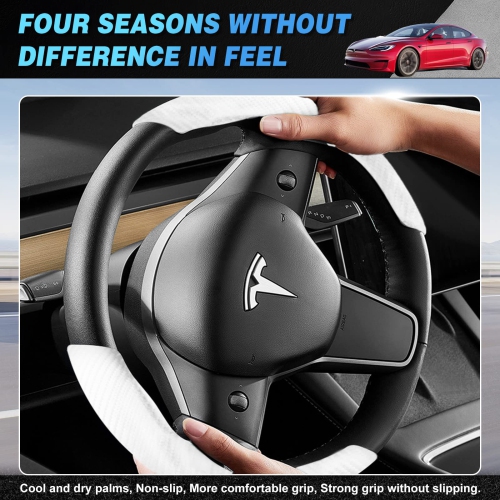 Carbon Fiber Steering Wheel Cover for Tesla Model 3 2017-2023and Model Y 2020-2023?Tesla Steering Wheel Accessories, Non-Slip and Breathable
