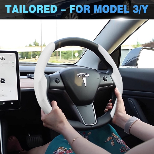 Carbon Fiber Steering Wheel Cover for Tesla Model 3 2017-2023and Model Y 2020-2023?Tesla Steering Wheel Accessories, Non-Slip and Breathable