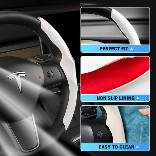 Carbon Fiber Steering Wheel Cover for Tesla Model 3 2017-2023and Model Y 2020-2023?Tesla Steering Wheel Accessories, Non-Slip and Breathable