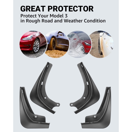 Tesla Model 3 Mud Flaps Splash Guards Summer Vehicle Sediment Protection 2016-2023(Set of 4)