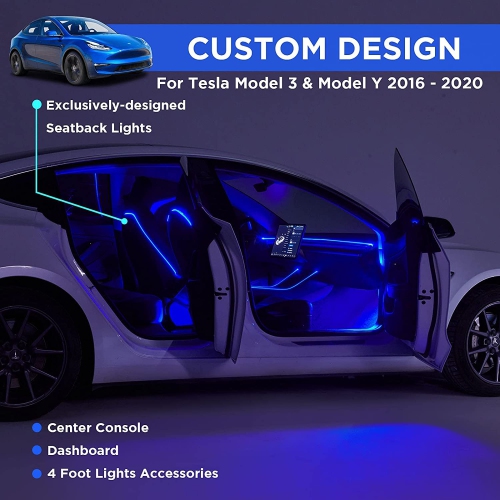 New 2016-2020 Tesla Model 3 Y Interior Car Neon Lights, Tesla Ambient Lighting, APP Control LED Strip Lights with Mul