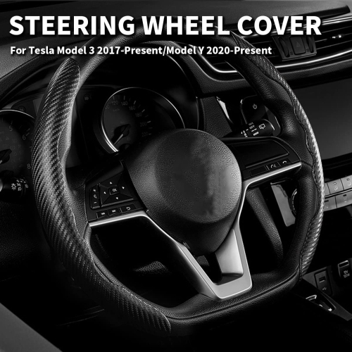 Carbon Fiber Steering Wheel Cover for Tesla Model 3 2017-2023/ Model Y 2020-2023, Car Steer Wheel Cover Protector Anti-Slip Interior Tesla Accessories