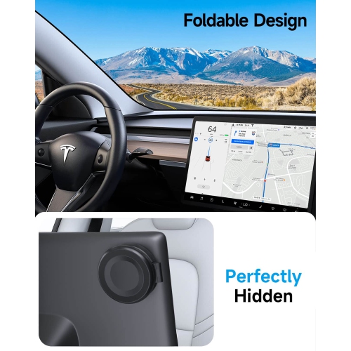 Tesla Phone Mount, MagSafe Car Mount for Model 3 Y, Foldable Hidden Magnetic Fit iPhone 14 13 12 Series and All Phone, Accessories, Y Black1
