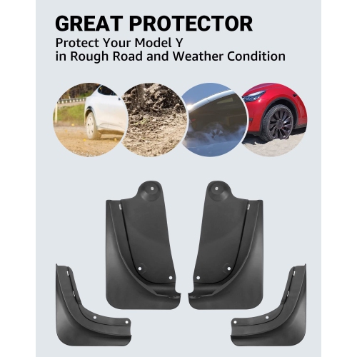 Tesla Model Y Mud Flaps Splash Guards Summer Vehicle Sediment Protection No Need to Drill Holes(Set of 4)