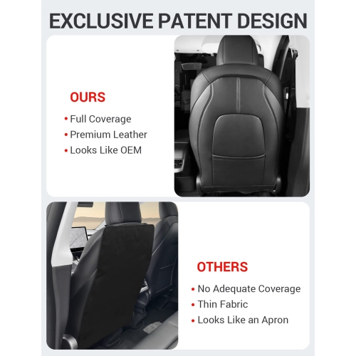 Tesla Model Y Model 3 Model S Model X LR/Plaid Leather Seat Back Kick Protectors Kick Mats Black Set of 2