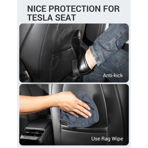 Tesla Model Y Model 3 Model S Model X LR/Plaid Leather Seat Back Kick Protectors Kick Mats Black Set of 2