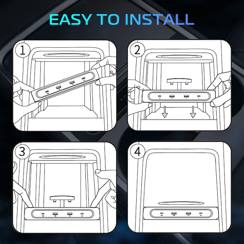 Car USB Hub Multi Port for 2021 2022 Tesla Model 3/Y | Tesla USB Charger with Blue Led Light | Tesla Model 3/Y Accessories 100% Fit Center Console