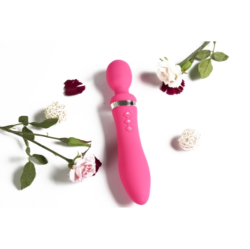 Stimula Geminus - vibromasseur chauffant à double extrémité original avec 10 fonctions variables fournies dans un emballage discret - Rose